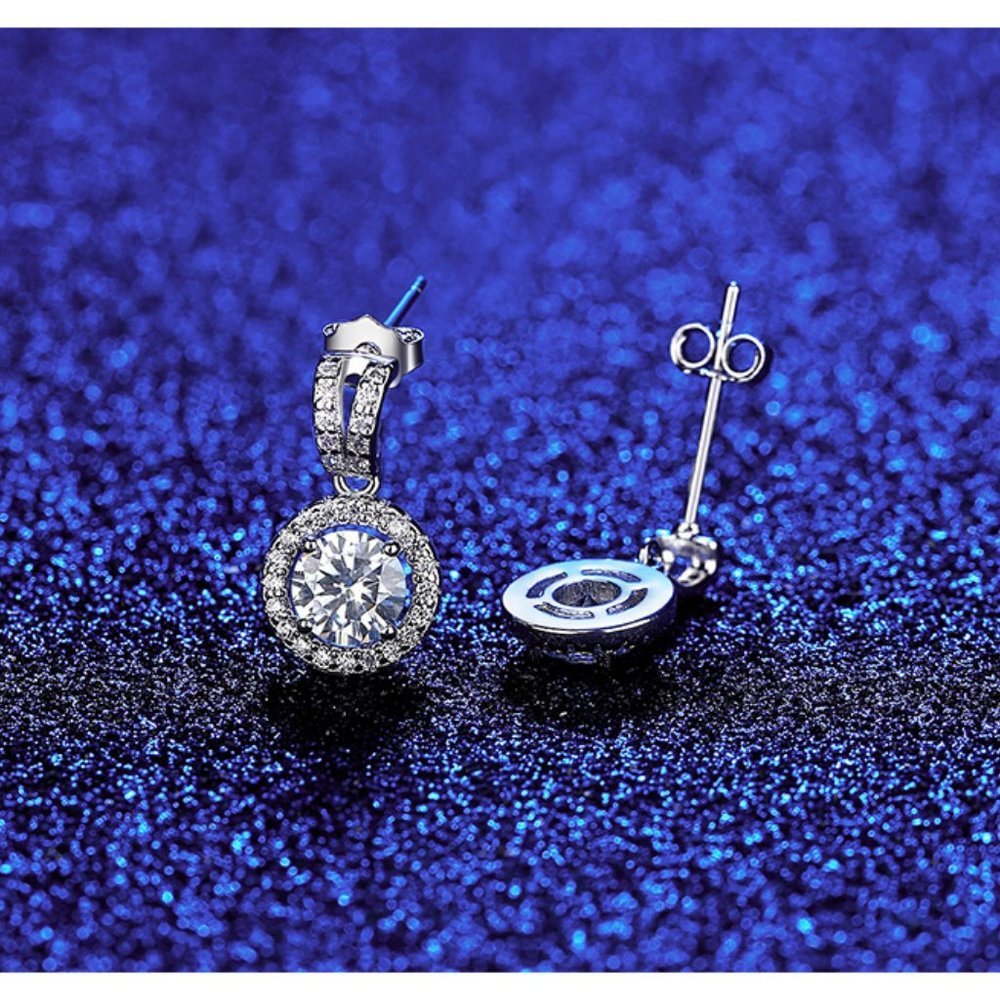 Certified 1ct. t.w. Diamond Moissanite Round Halo Earrings NEW L - Picture 4 of 10
